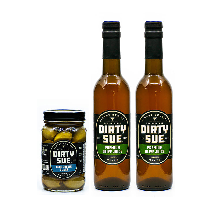 Combo: 16oz Blue Cheese Olives & 2 x 375ml Premium Olive Juice