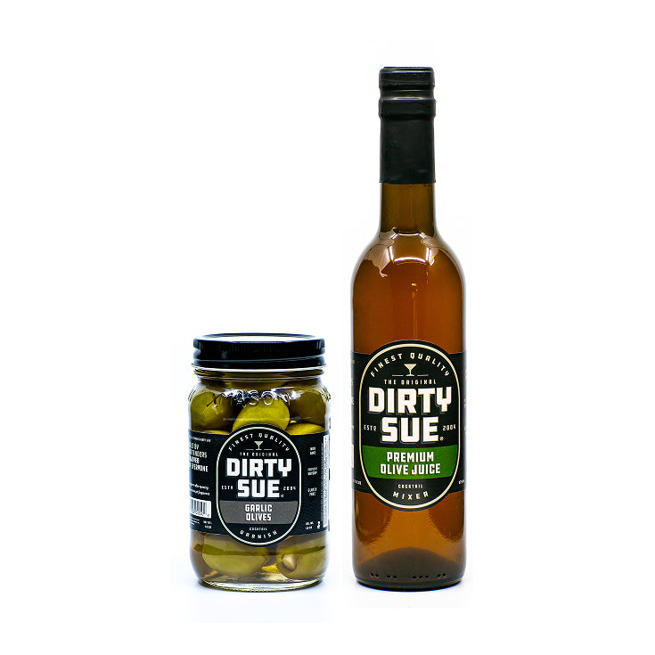 Combo: 16oz Garlic Olives & 375ml Premium Olive Juice