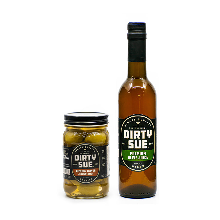 Combo: 16oz Cowboy Olives - Jalapeno/Garlic & 375ml Premium Olive Juice